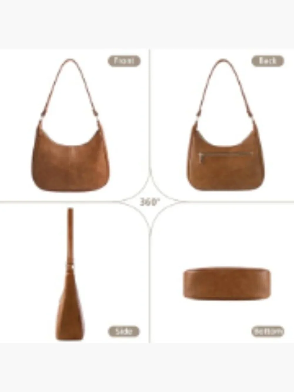 Women Hobo Shoulder Bag Soft Vegan Leather Crossbody Purse w/ Back Zipper Pocket